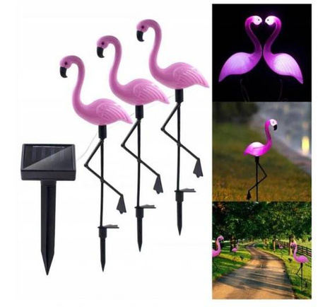 Lampy Solarne Ogrodowe Flamingi 3 Sztuki Dekoracja